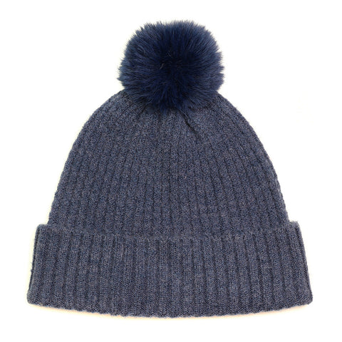 Navy Pom Pom Hat