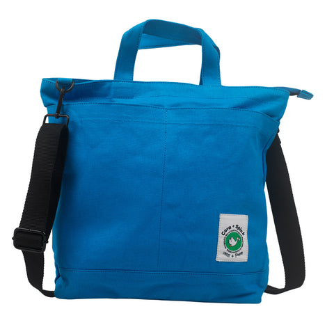 Blue bag with a black strap 