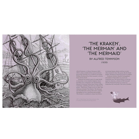 Book cover with illustration of Kraken and text about Alfred Tennyson's poems on a purple background