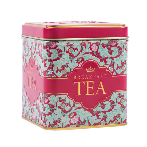 Red breakfast Tea tin with floral design