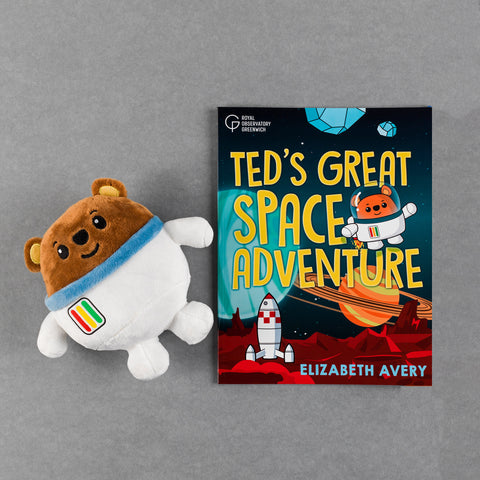 ted's space adventure book and toy bear