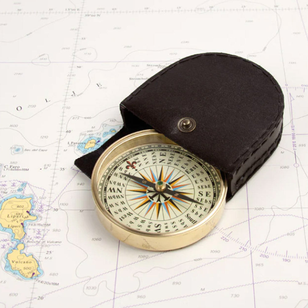 Brass Compass in Leather Pouch - 
