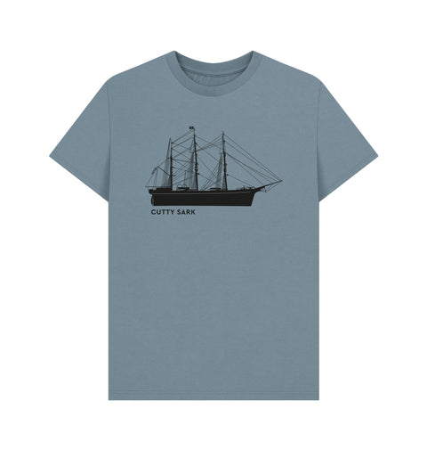 Blue t-shirt with a ship graphic and 'Cutty Sark' text 
