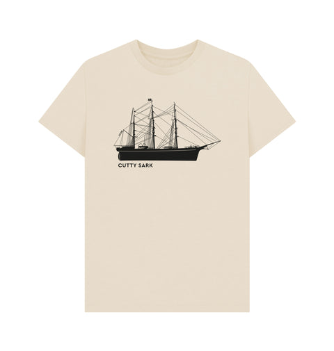 Beige t-shirt with a black ship graphic and 'Cutty Sark' text 