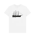 White t-shirt with a black ship graphic and 'Cutty Sark' text 