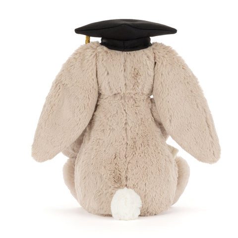 Plush bunny toy wearing a black graduation cap