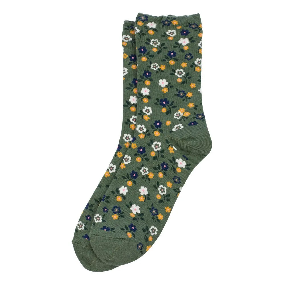 Adult Floral Green Socks