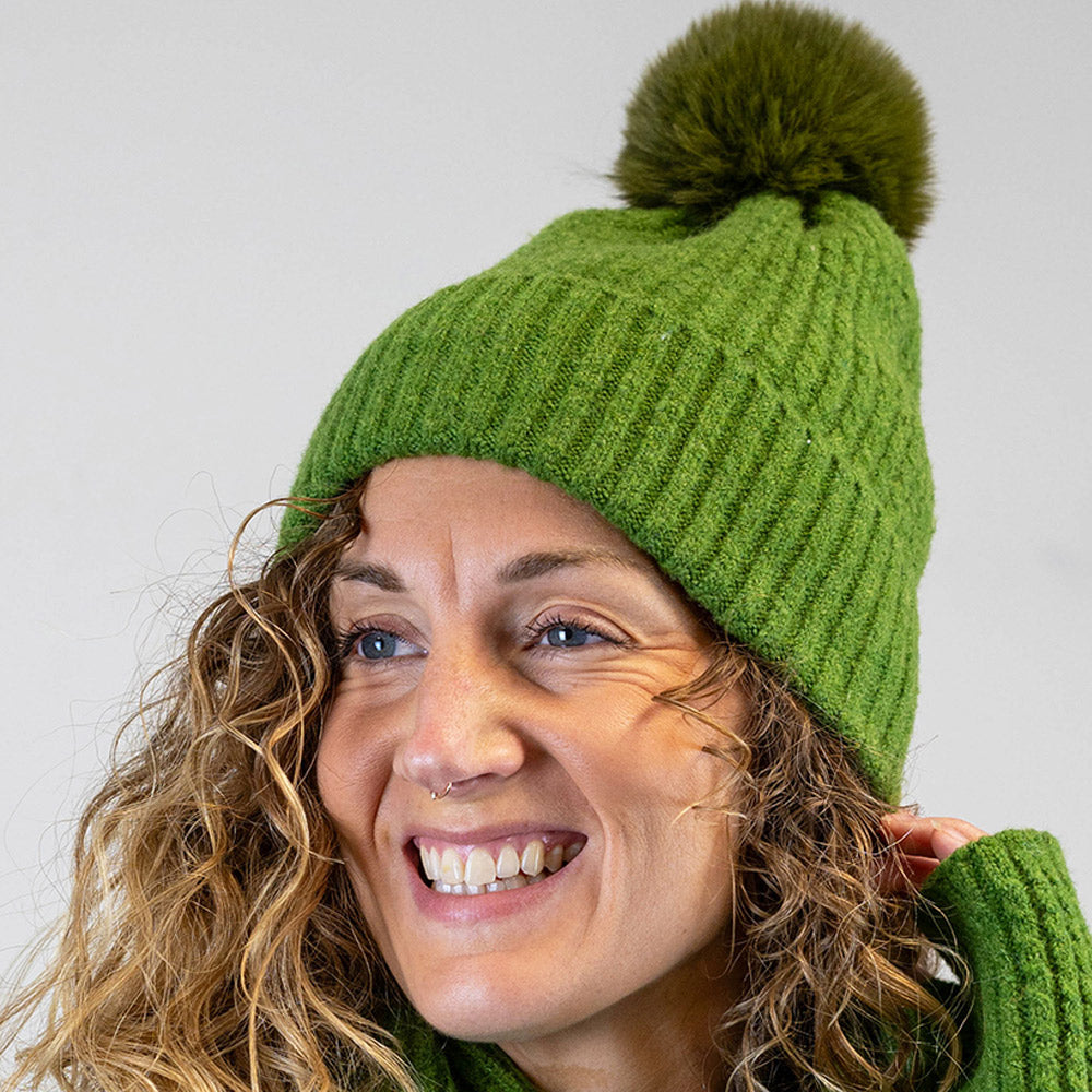 Green Pom Pom Hat