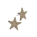 Star-shaped earrings with a sparkling design on a white background