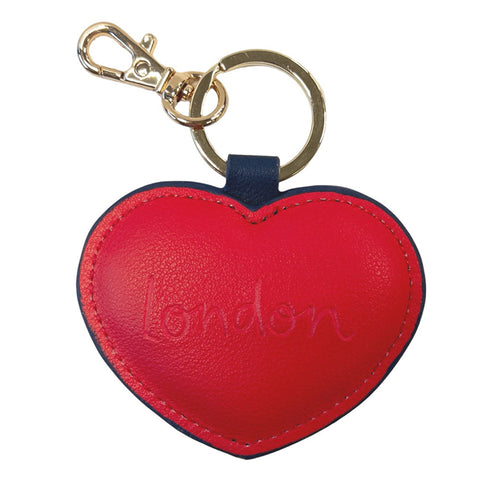 Red heart-shaped keychain with 'London' engraving 