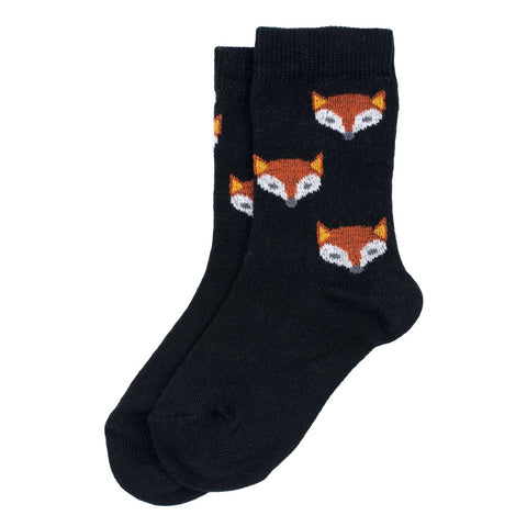 Black socks with fox design.