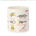 Ceramic mug with illustrations of various knots on a white background