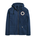 Blue jacket with a brand logo on 