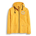 Yellow raincoat with a brand logo on 