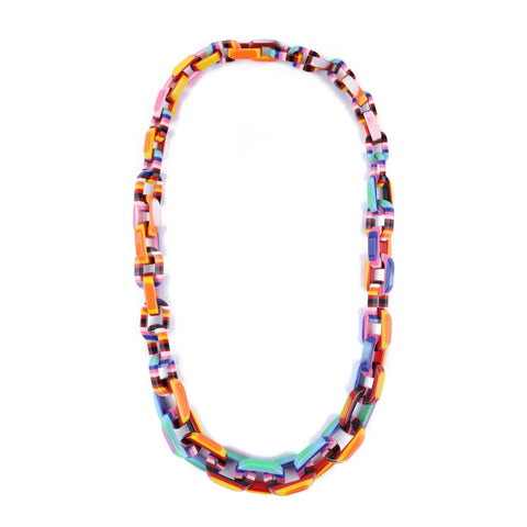 Necklace made of multicoloured acrylic links.