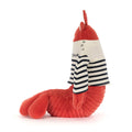 Plush toy lobster wearing a striped jumper