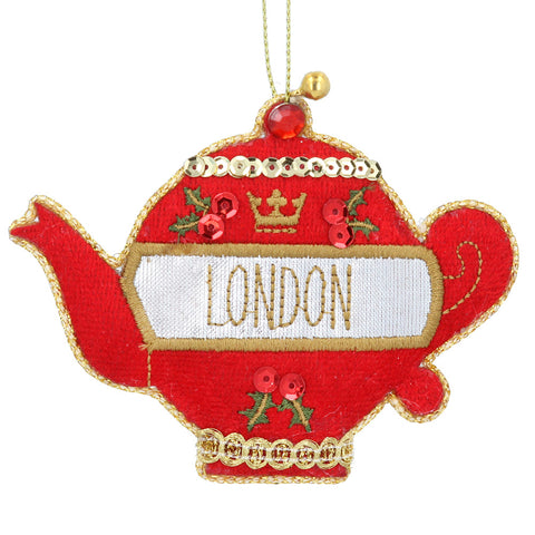 Fabric London Red Teapot Decoration