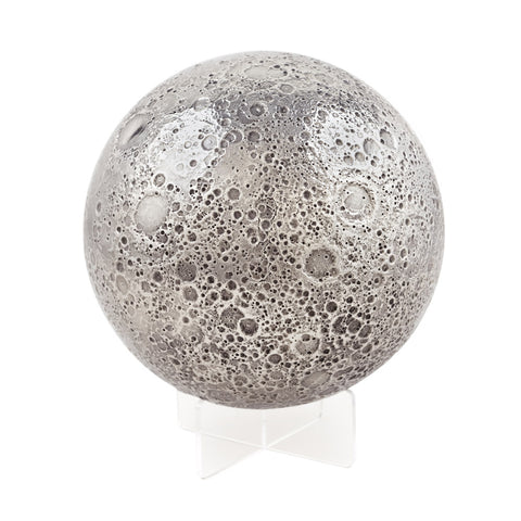 Moon sphere with textured surface on a clear stand