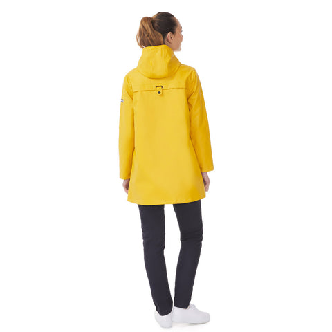 back of a yellow waterproof jacket
