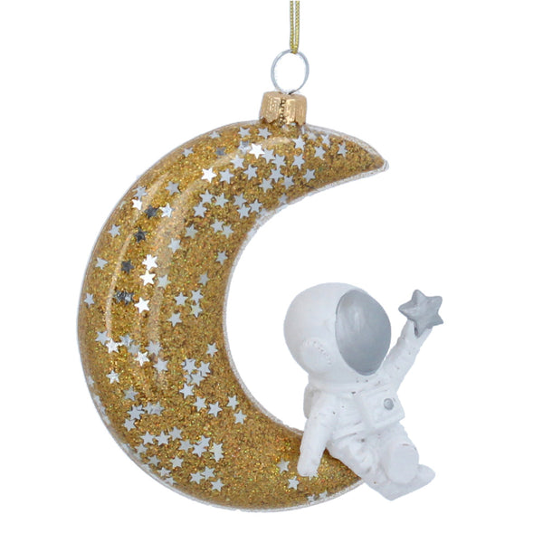 Glass Moon and Spaceman Decoration