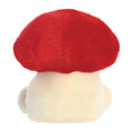 The back of a red and white mushroom plush.