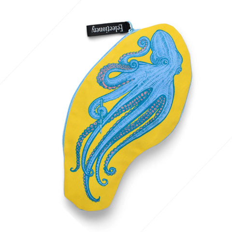 Blue octopus design on a yellow pencil case
