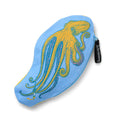 Blue pouch with a yellow octopus design on a white background