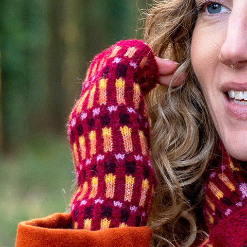 Orange Patterned Fingerless Gloves