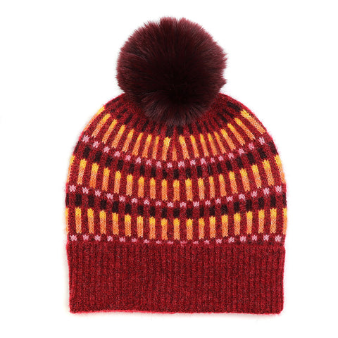 Orange Patterned Pom Pom Hat