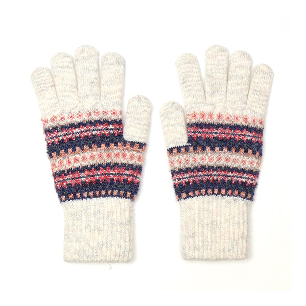 Cream and Pink Pattern Fingerless Gloves - 