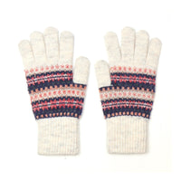 Cream and Pink Pattern Fingerless Gloves