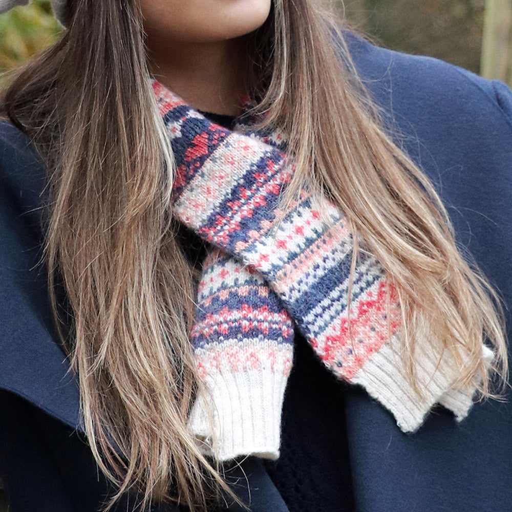 Cream and Pink Patterned Scarf - 