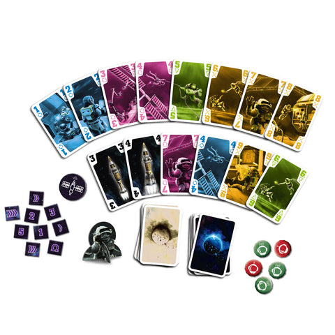 Set of playing cards with space-themed artwork 