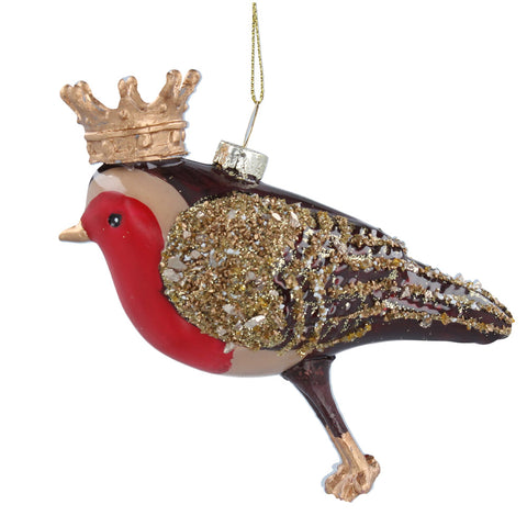 Decorative bird ornament with a gold crown 