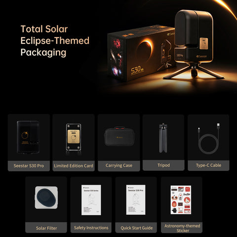 Seestar S30 Pro Eclipse Edition packaging and accessories