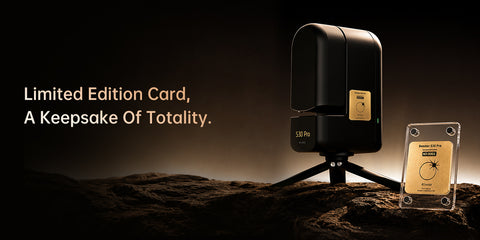 Limited edition card on a stand with a dark background