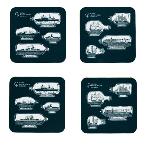 Ship in a Bottle Set of Two Coasters, Barware, Kitchen and Dining ...