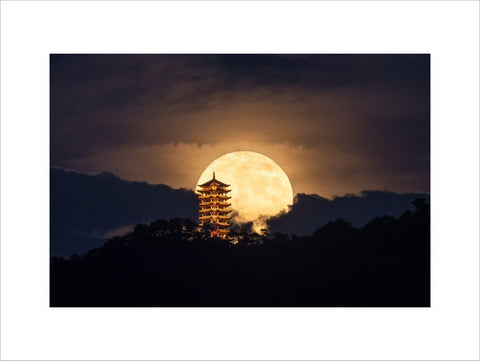 Moon With Ancient Pagoda (Custom Print)