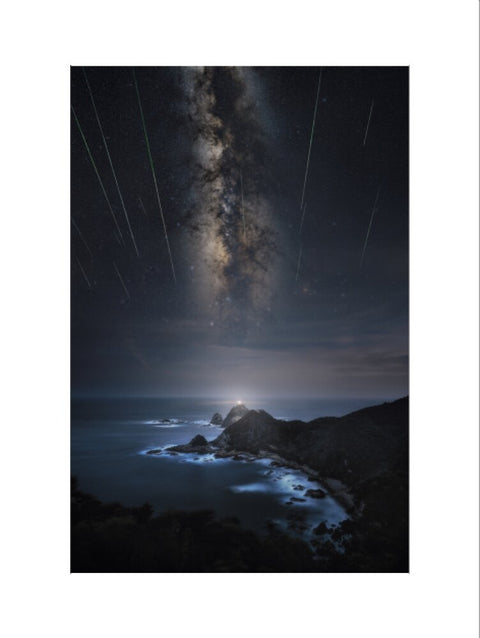 Meteor Shower Over the Lighthouse (2024 Custom Print)