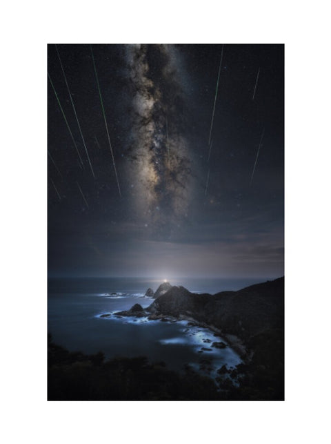 Meteor Shower Over the Lighthouse (2024 Custom Print)