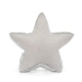 A star-shaped decorative plush toy in a textured light gray fabric.