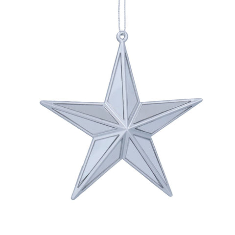 Silver star-shaped ornament on a white background