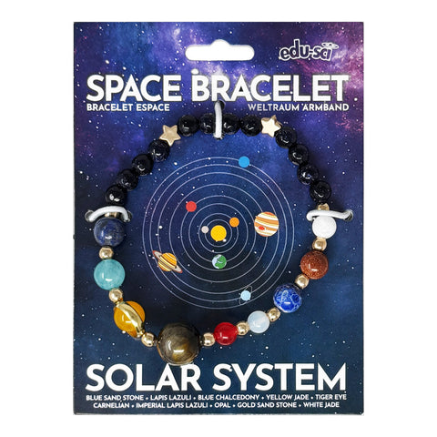 Space bracelet packaging with solar system design and 'edu-sa' branding