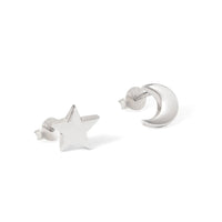 Moon and Star Stud Earrings Sterling Silver