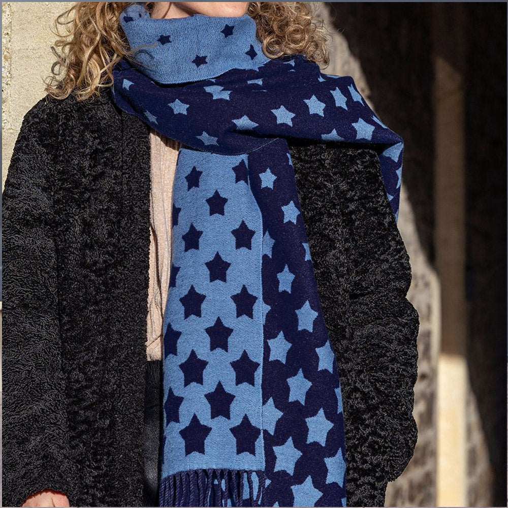 Navy and Blue Reversible Star Scarf - 