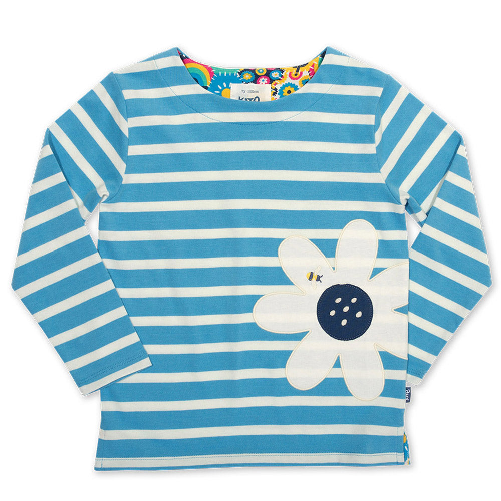 100% Organic Cotton Stripe And Flower Top - 