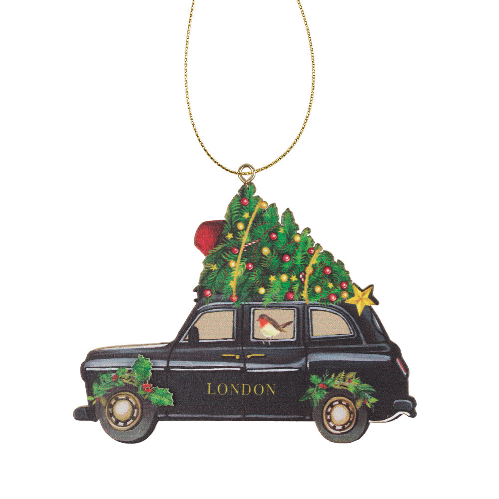 Wood Taxi Christmas Decoration - 