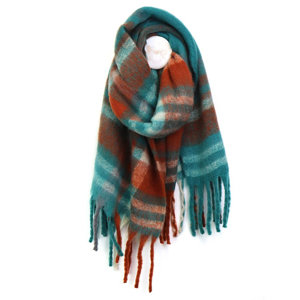 Teal and Rust Large Check Blanket Scarf - 