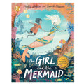 Book cover of 'The Girl and the Mermaid' with the two main characters underwater, surrounded by fish and coral.