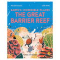 Book cover of 'The Great Barrier Reef' with colorful illustrations of marine life on a blue background.